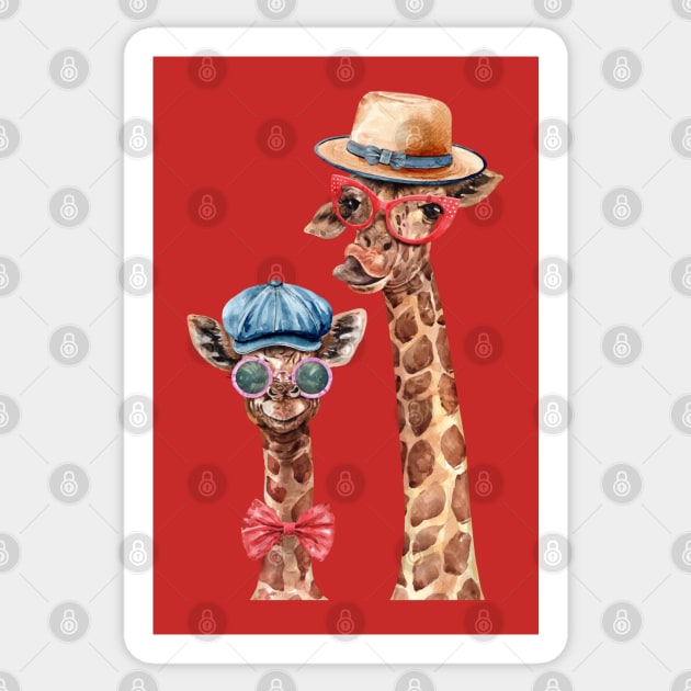 giraffe wearing glasses hats hand drawn Sticker by Mako Design 